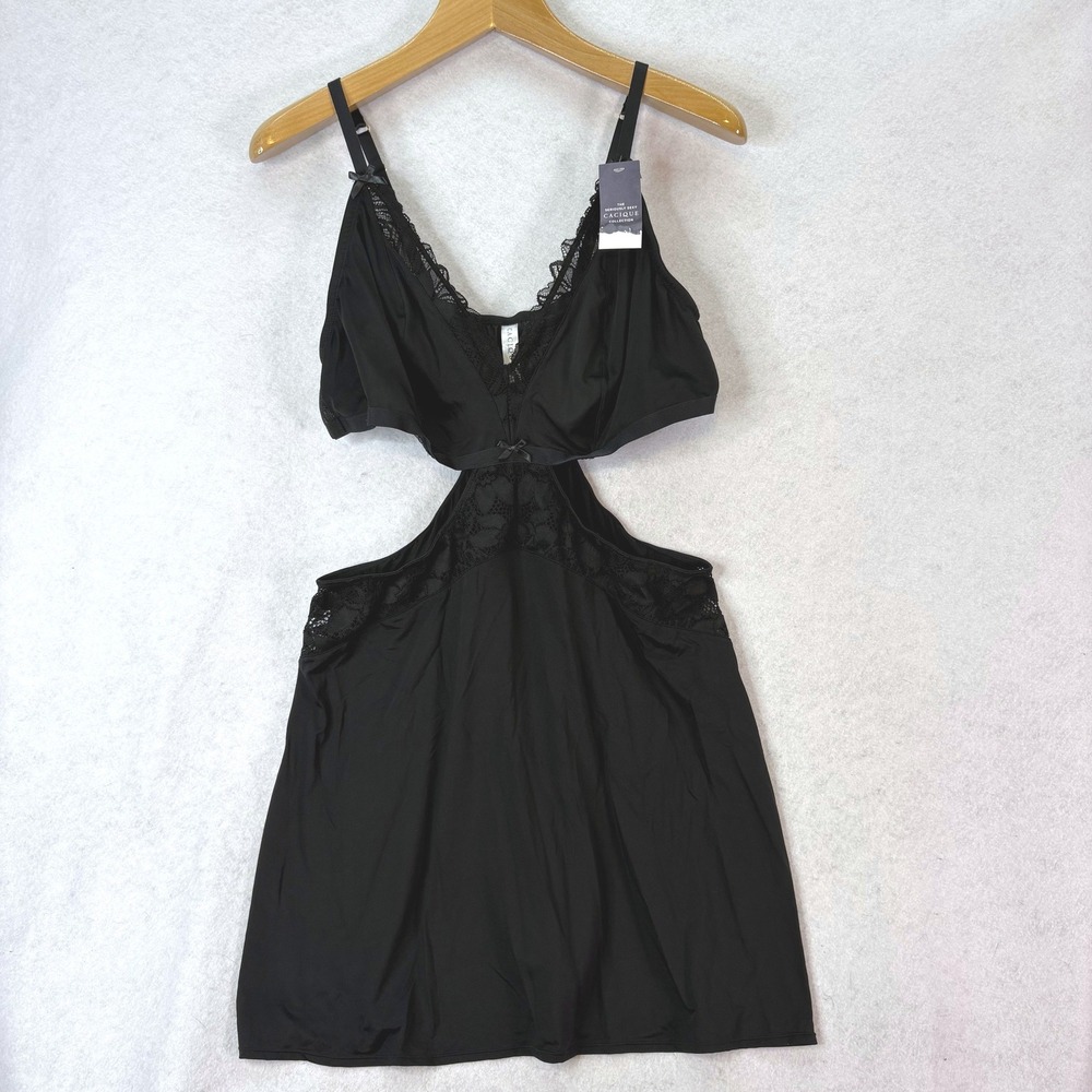 Cacique Seriously Sexy Lace Cutout Black Chemise Women 18/20 Boudoir Gothic